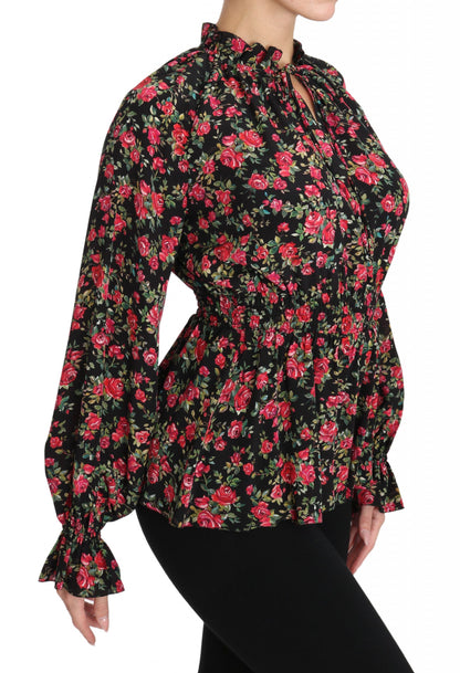 Dolce & Gabbana Black Floral Silk Shirt with Superior Italian Craftsmanship