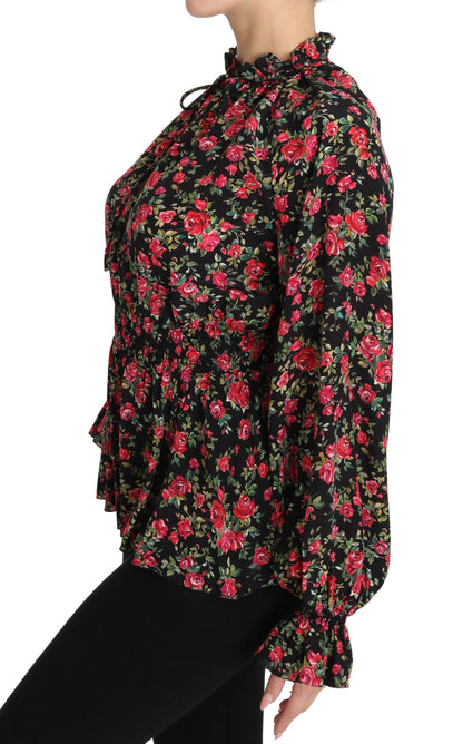 Exclusive Black Floral Silk Shirt from Dolce & Gabbana with Logo Details