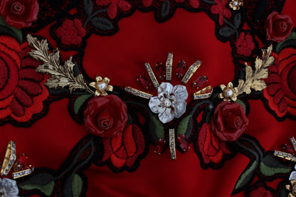 Luxurious red silk shorts by Dolce & Gabbana with crystal accents