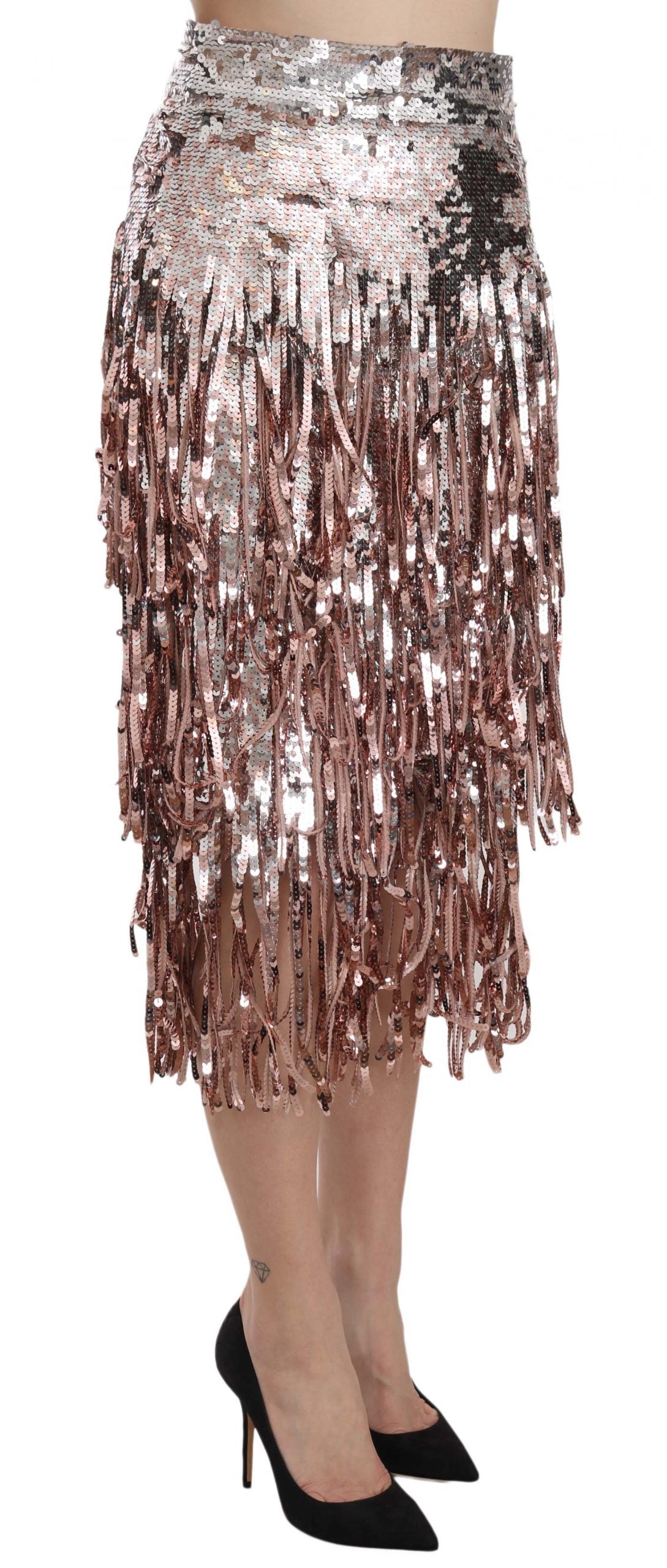 Exquisite Dolce & Gabbana midi skirt with shimmering metallic hue and sea of sequins