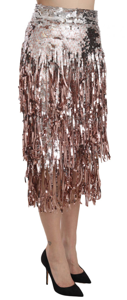Exquisite Dolce & Gabbana midi skirt with shimmering metallic hue and sea of sequins