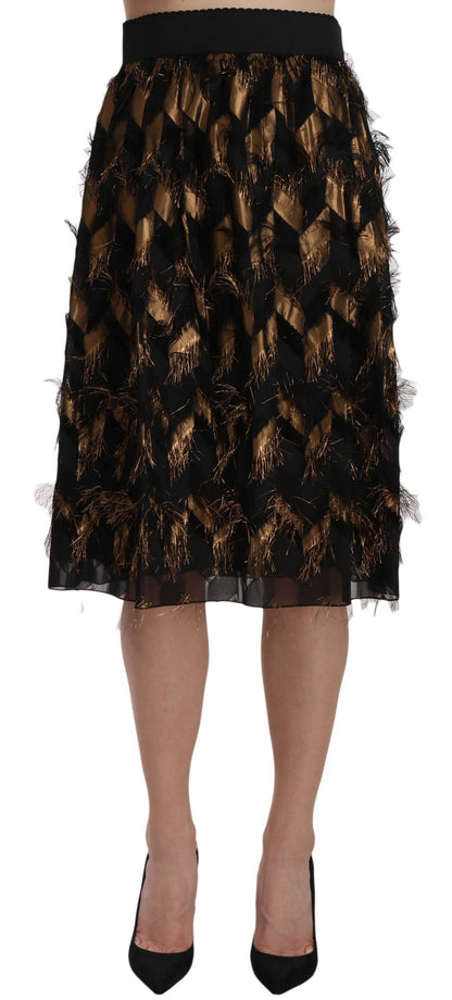 Exquisite high waist skirt crafted with 65% silk, 24% acetate, 11% polyester