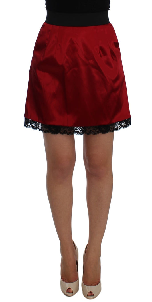 Dolce & Gabbana Elegant Red Lace High-Waist Skirt in A-line cut and red and black color
