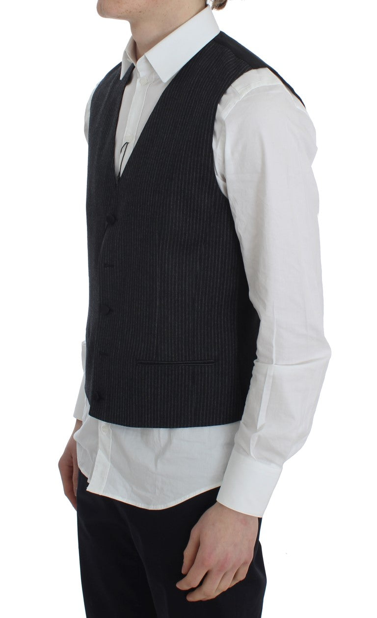 Dolce & Gabbana Elegant Gray Striped Wool Vest - Sophisticated formal menswear
