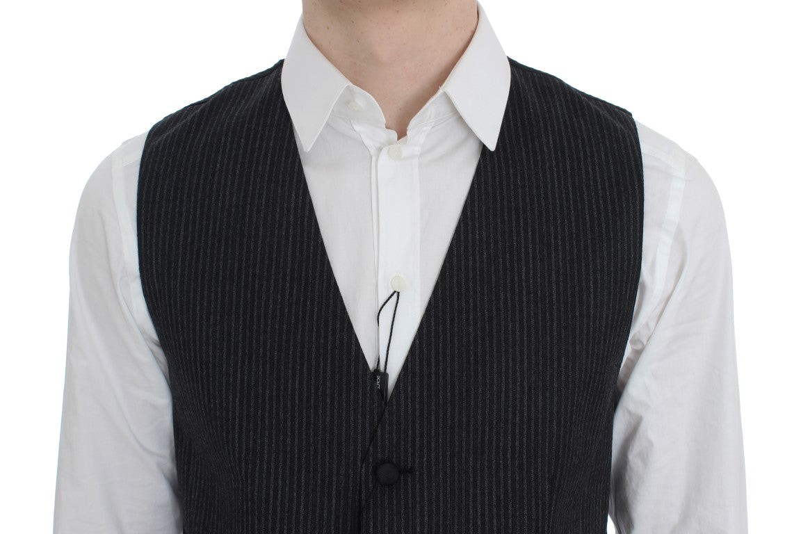 Dolce & Gabbana Elegant Gray Striped Wool Vest - Sophisticated Italian fashion for men