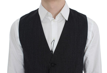 Dolce & Gabbana Elegant Gray Striped Wool Vest - Sophisticated Italian fashion for men