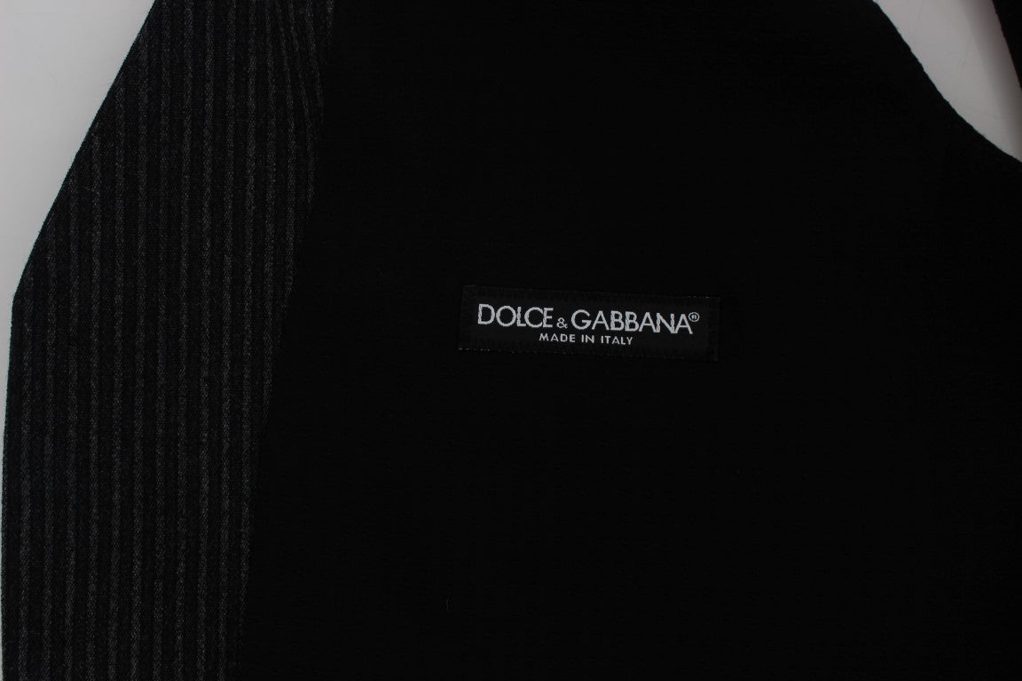 Dolce & Gabbana Elegant Gray Striped Wool Vest - Sophisticated and timeless fashion piece for men's formal wear