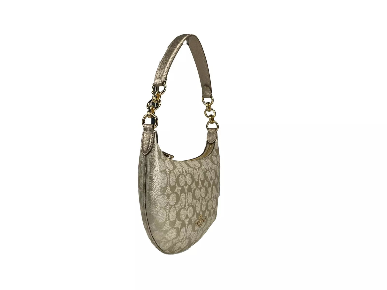 COACH Payton Signature PVC Leather Shoulder Bag Champagne Gold