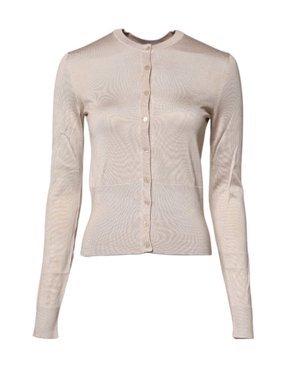 Dolce & Gabbana Beige Silk Button Down Cardigan Sweater