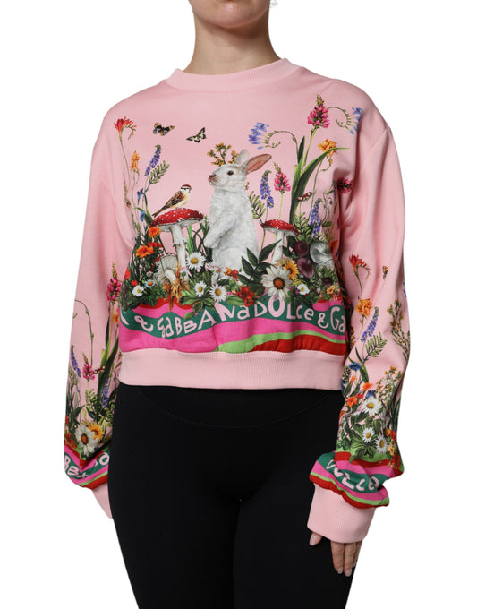 Dolce & Gabbana Pink Rabbit Print Crew Neck Sweater