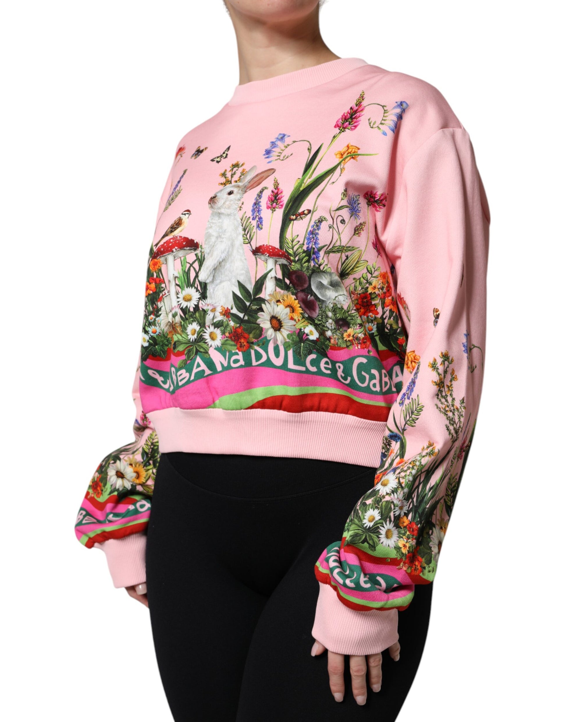 Dolce & Gabbana Pink Rabbit Print Crew Neck Sweater