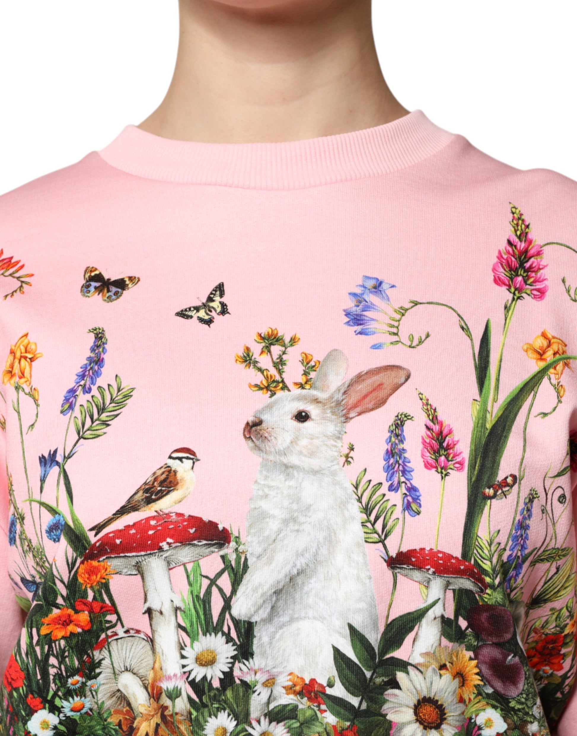 Dolce & Gabbana Pink Rabbit Print Crew Neck Sweater