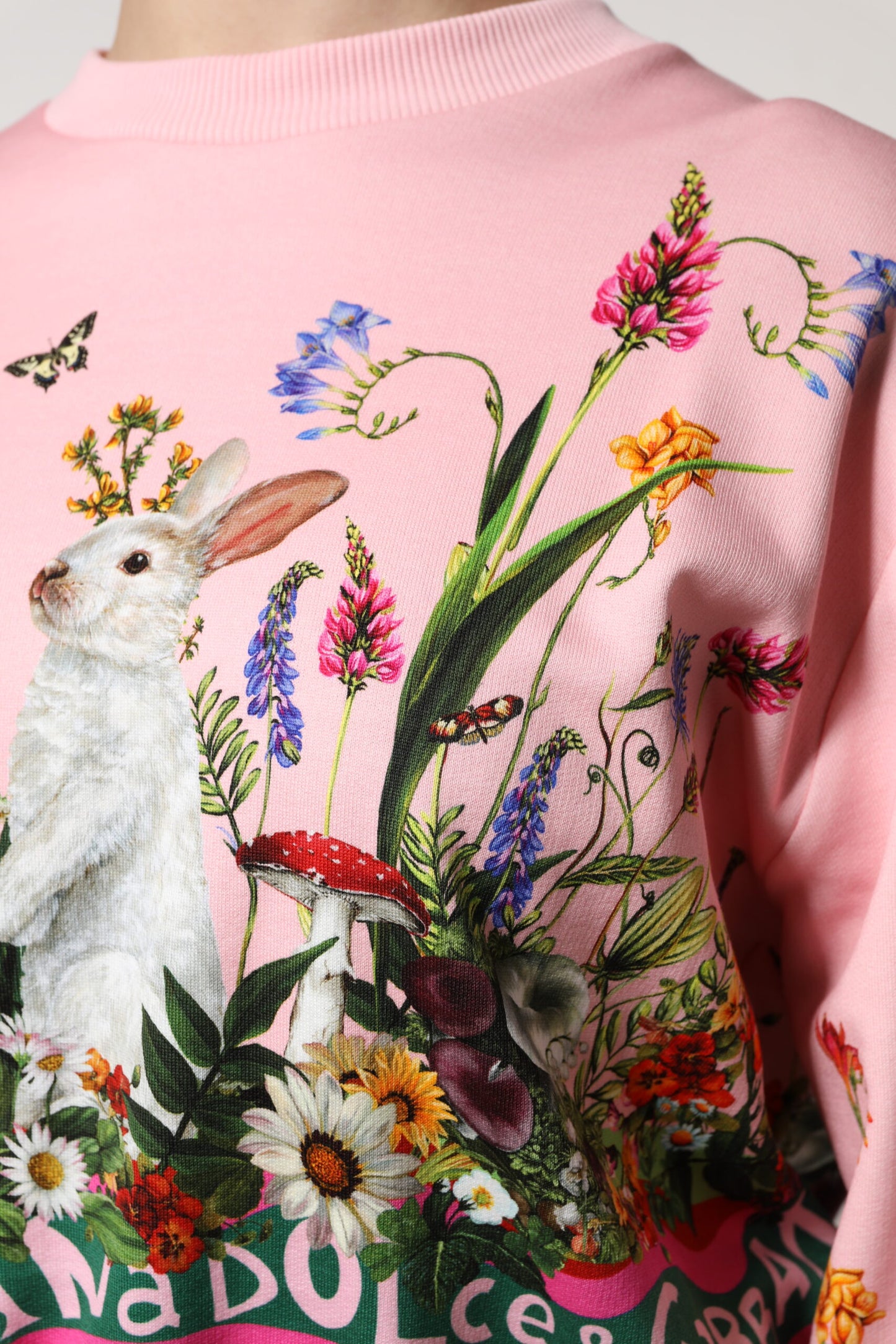 Dolce & Gabbana Pink Rabbit Print Crew Neck Sweater