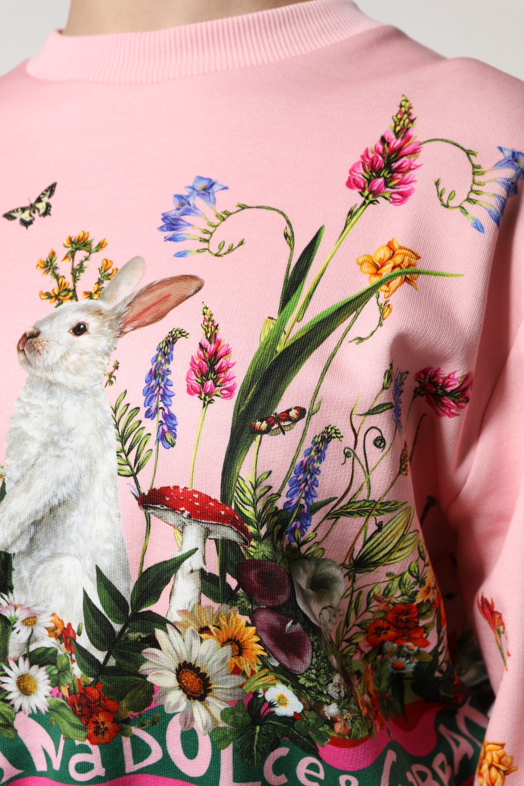 Dolce & Gabbana Pink Rabbit Print Crew Neck Sweater