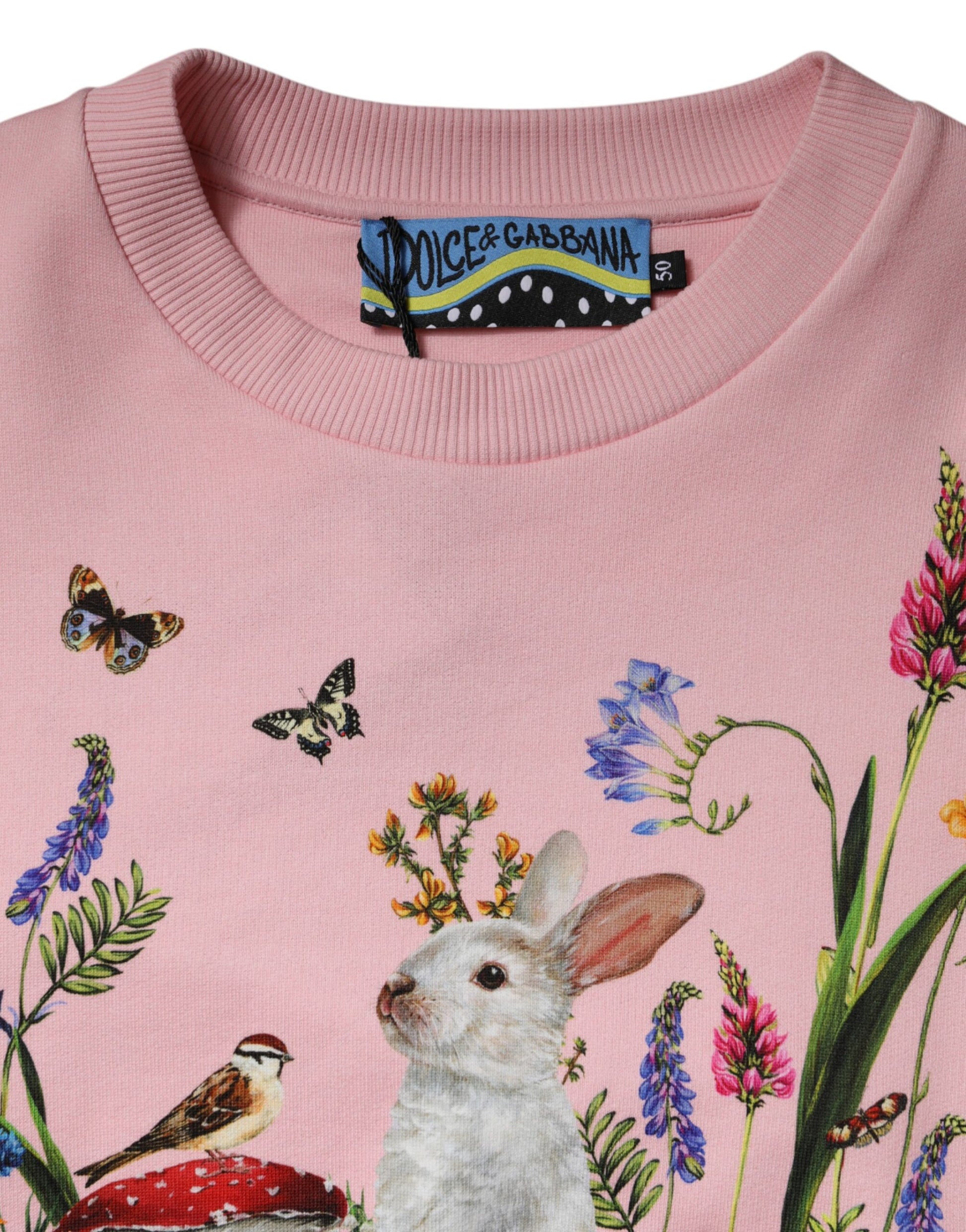 Dolce & Gabbana Pink Rabbit Print Crew Neck Sweater