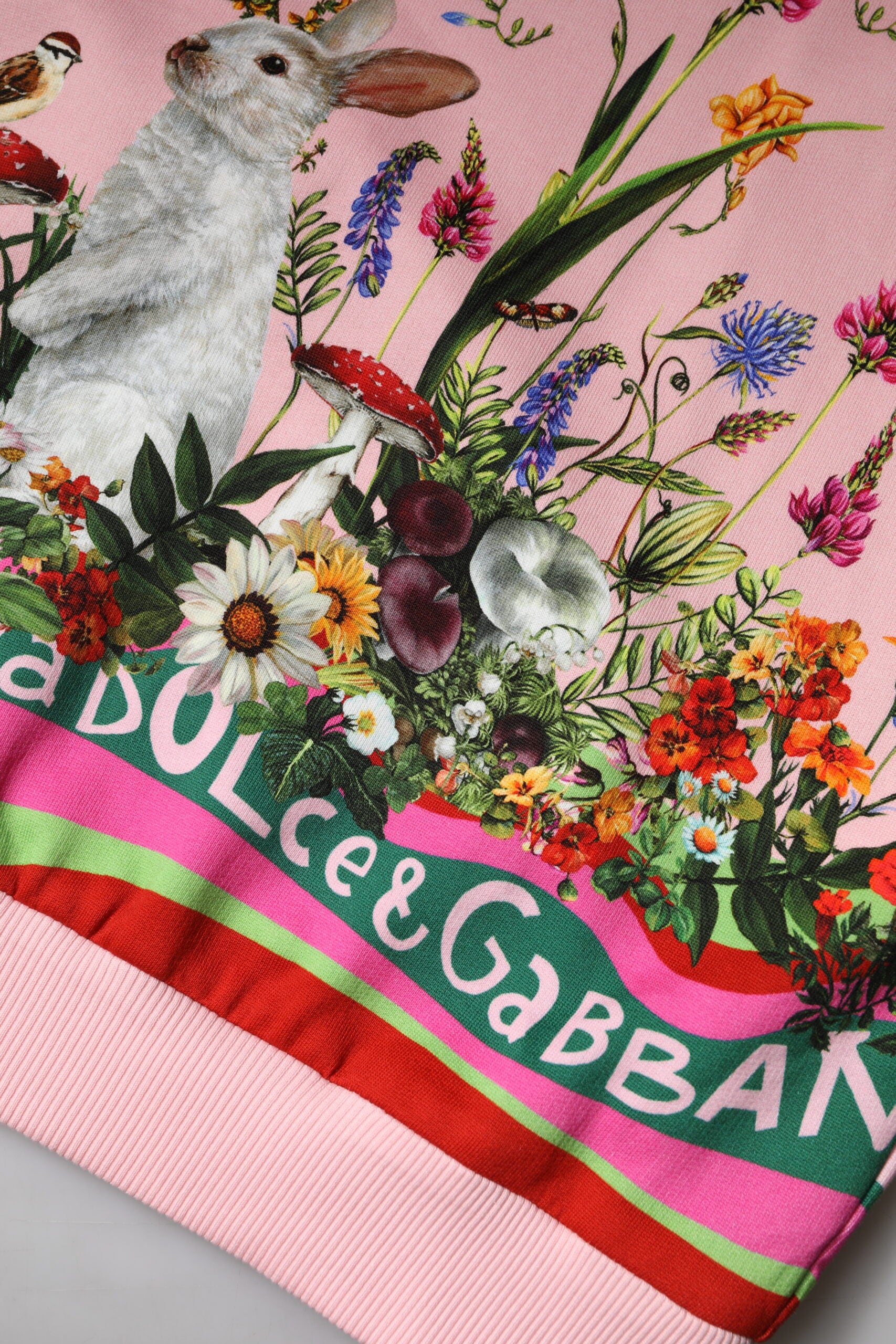 Dolce & Gabbana Pink Rabbit Print Crew Neck Sweater