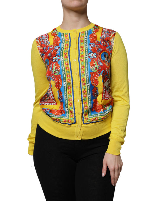 Dolce & Gabbana Yellow Floral Long Sleeves Cardigan Sweater
