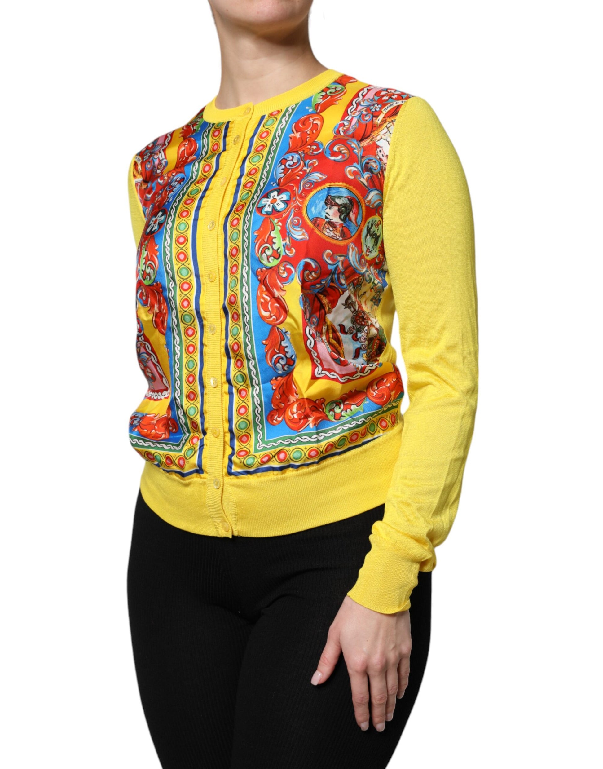 Dolce & Gabbana Yellow Floral Long Sleeves Cardigan Sweater