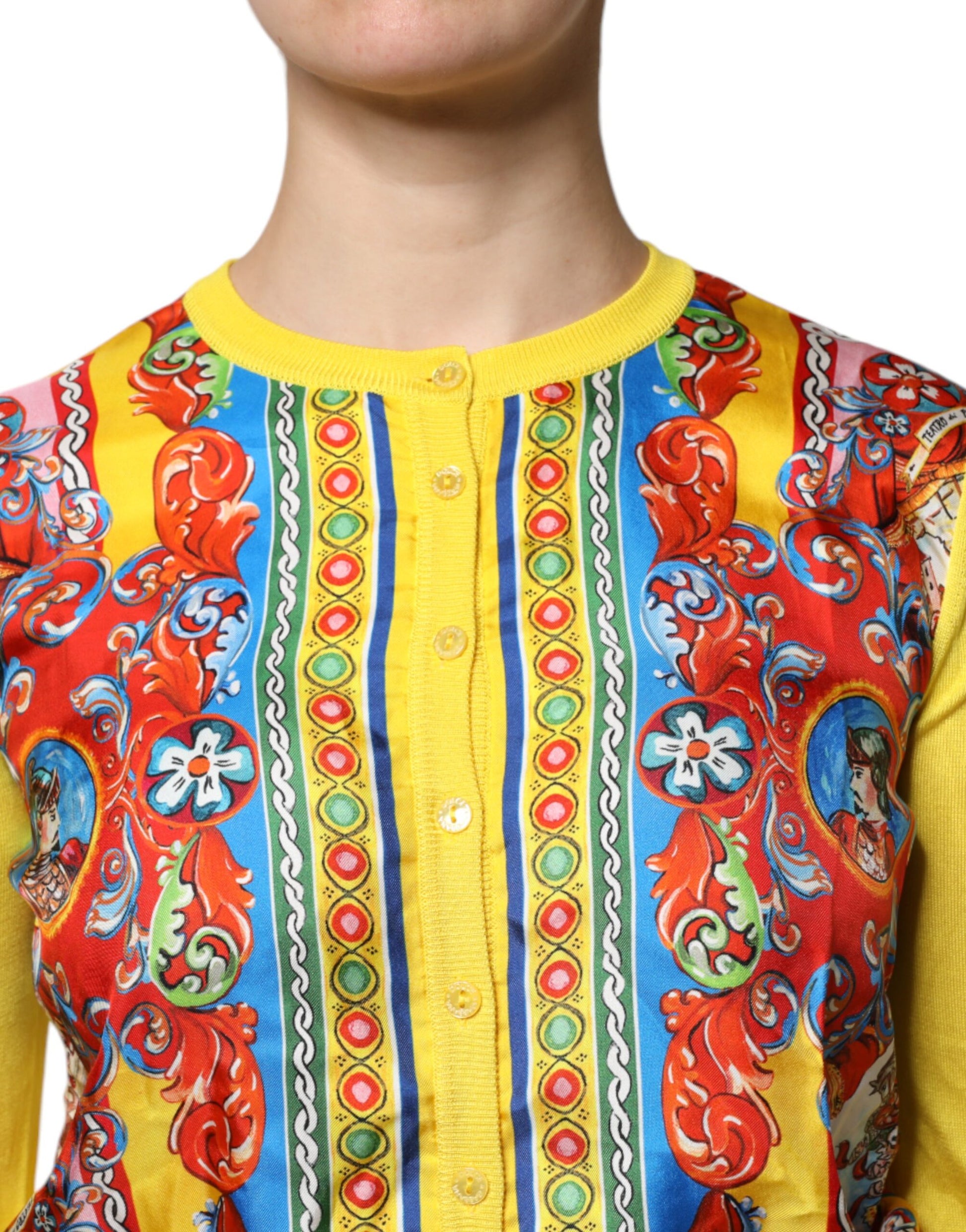 Dolce & Gabbana Yellow Floral Long Sleeves Cardigan Sweater