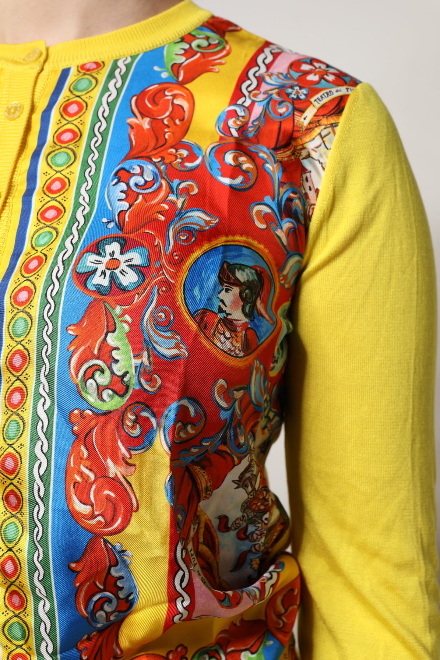 Dolce & Gabbana Yellow Floral Long Sleeves Cardigan Sweater
