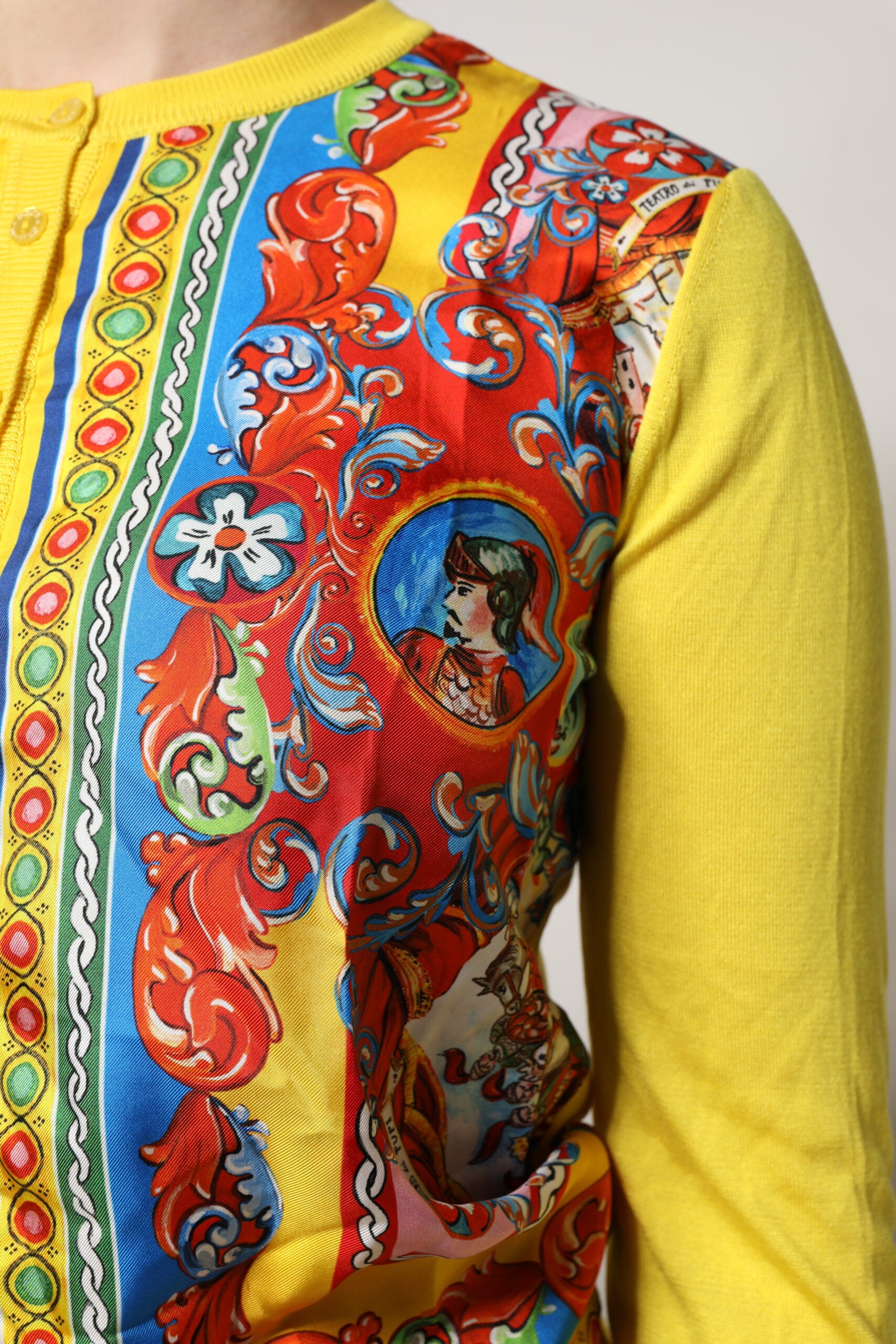 Dolce & Gabbana Yellow Floral Long Sleeves Cardigan Sweater