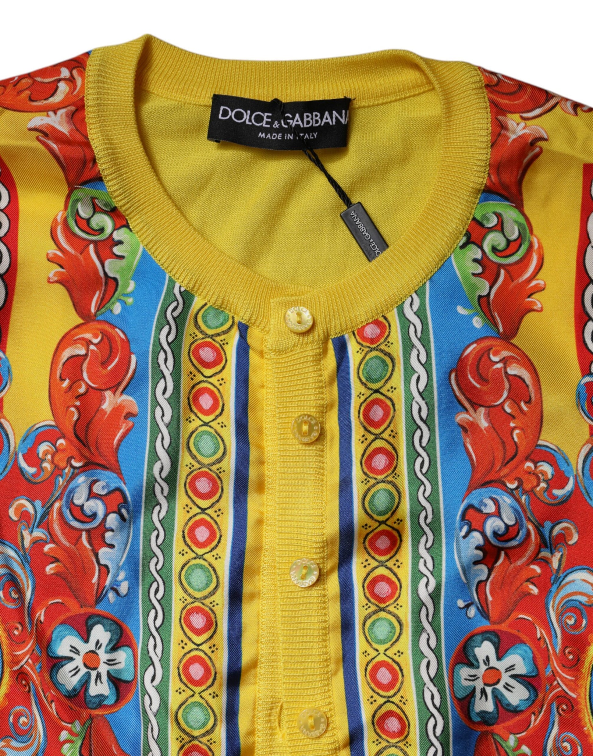 Dolce & Gabbana Yellow Floral Long Sleeves Cardigan Sweater