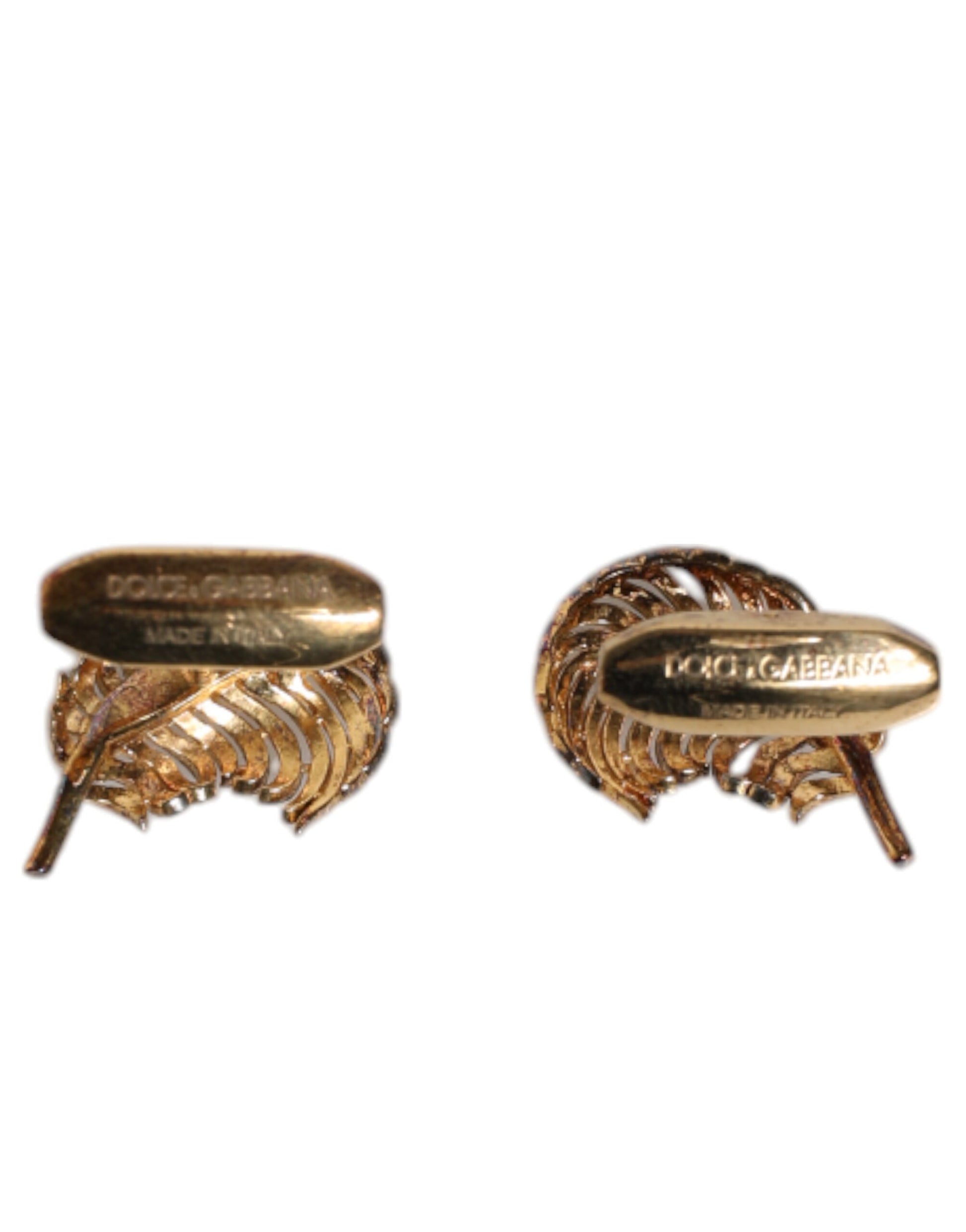 Dolce & Gabbana Gold 925 Sterling Silver Crystal Leaf Accessory Cufflink