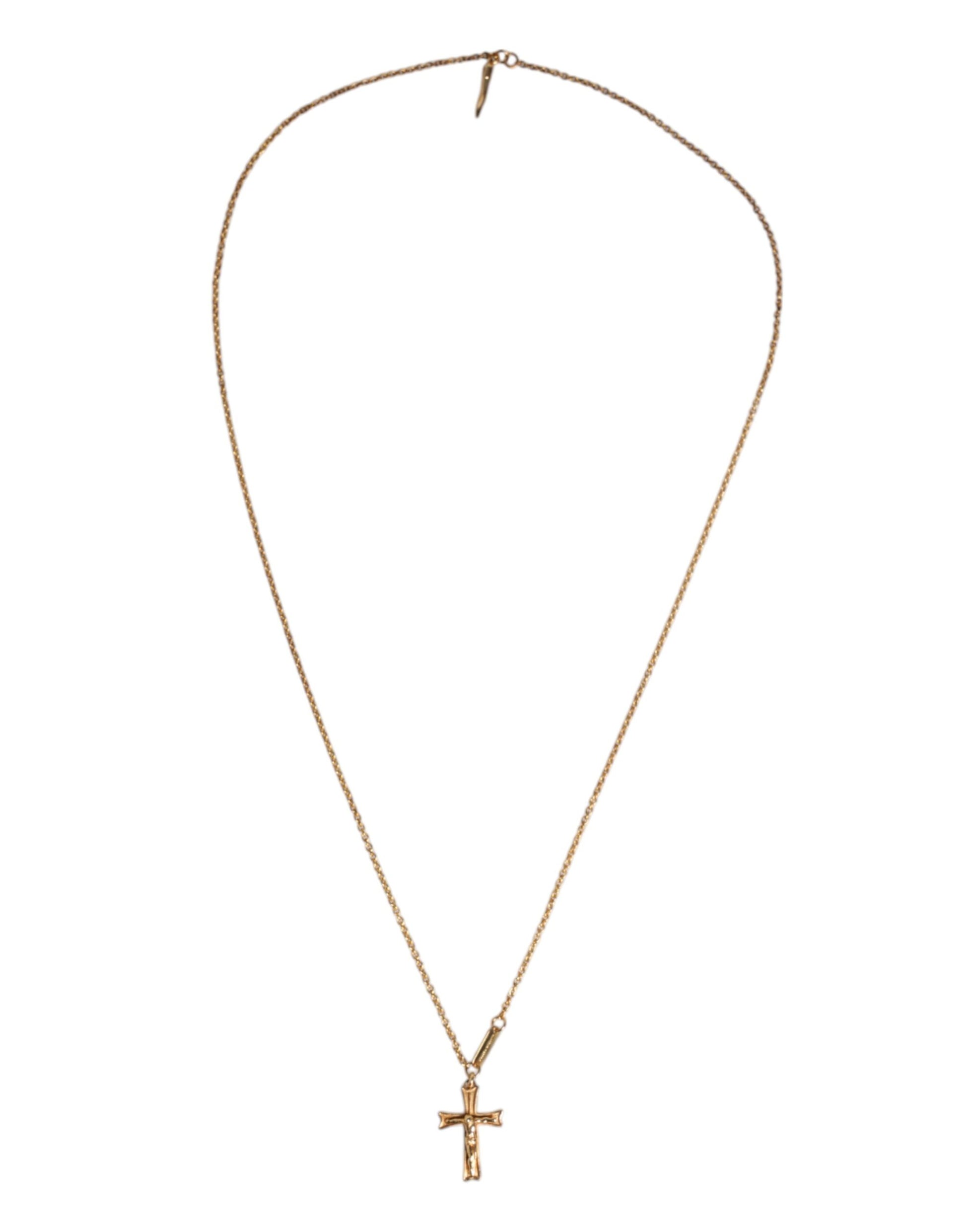 Dolce & Gabbana Gold Tone Brass Chain Religious Cross Pendant Necklace