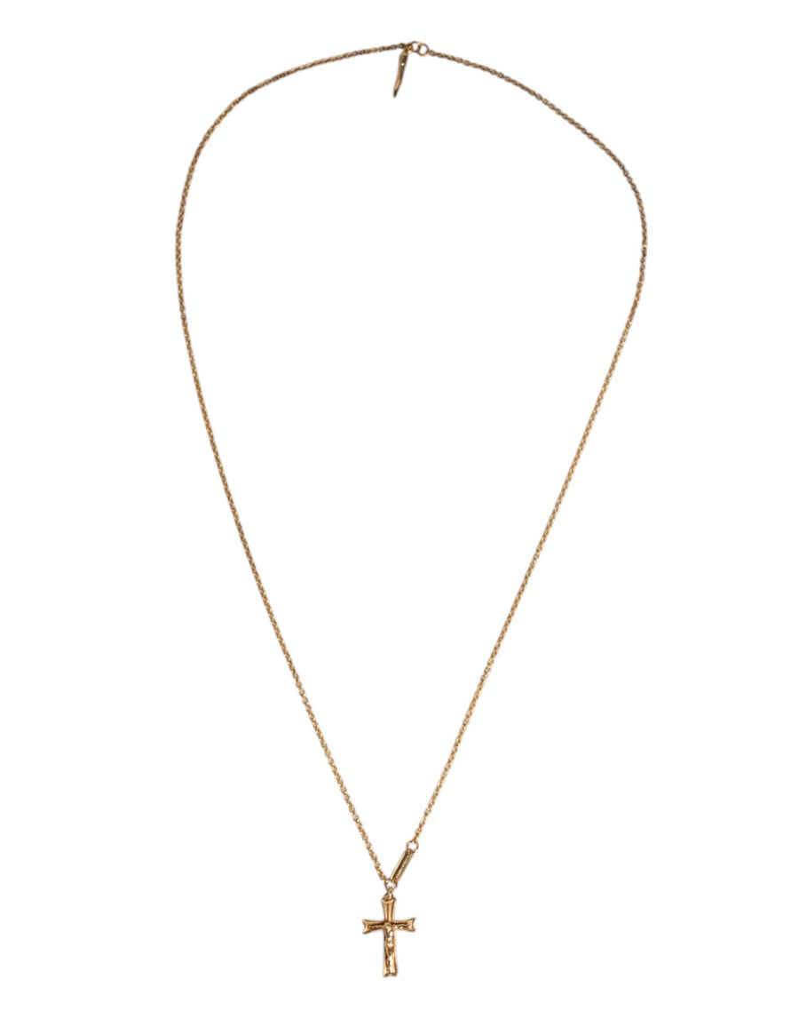 Dolce & Gabbana Gold Tone Brass Chain Religious Cross Pendant Necklace