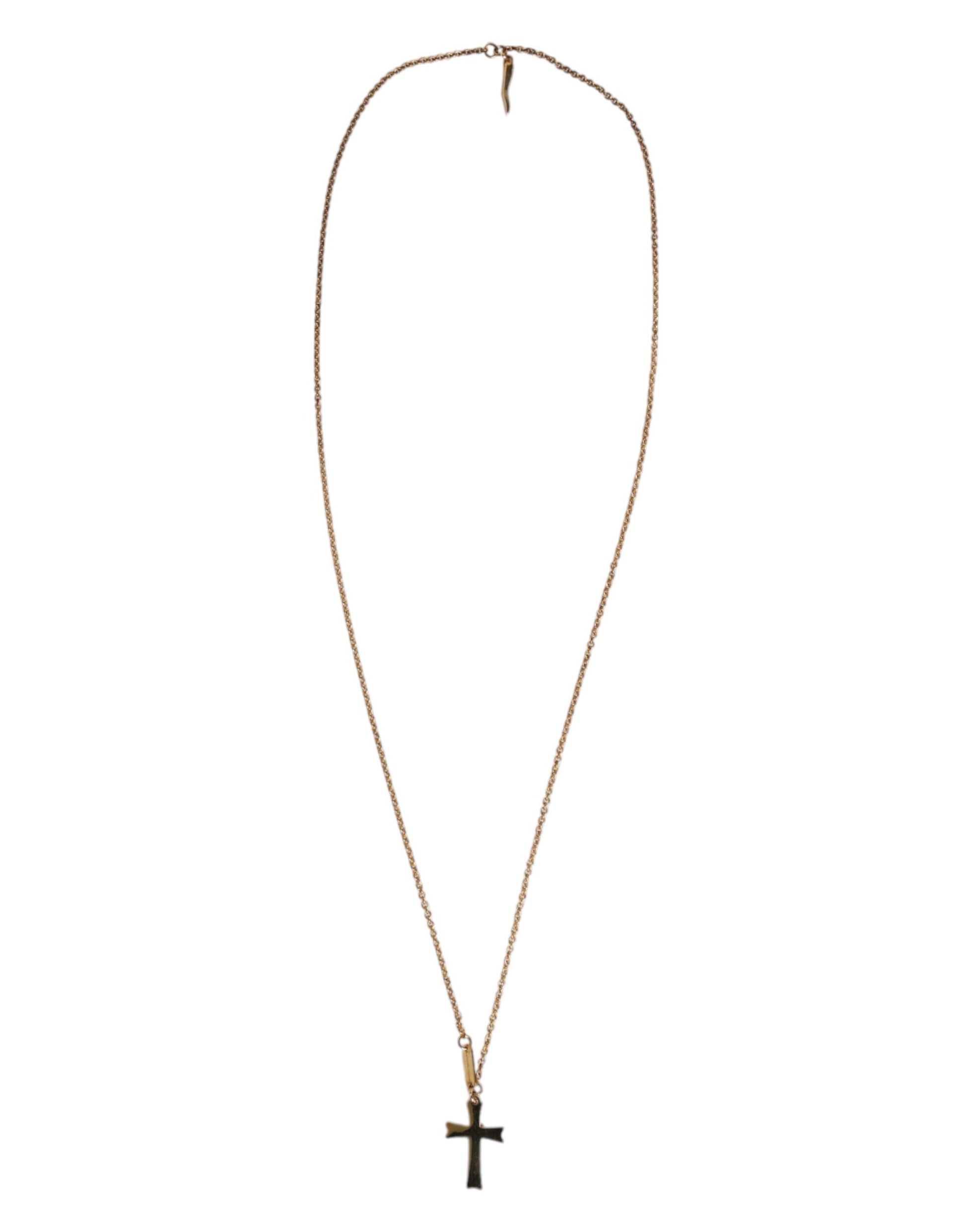 Dolce & Gabbana Gold Tone Brass Chain Religious Cross Pendant Necklace