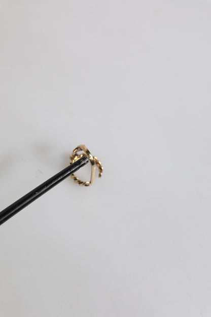 Dolce & Gabbana Gold Tone Engraved Logo Clear Crystals Adjustable Ring
