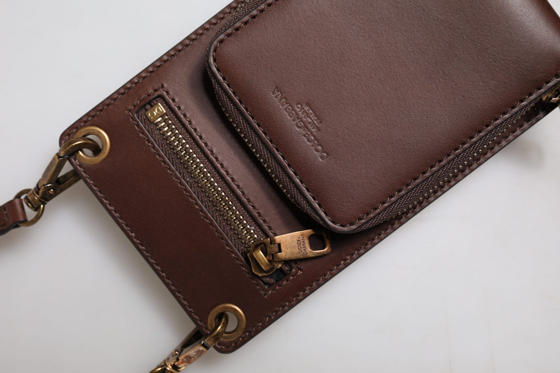 Dolce & Gabbana Brown Leather Neck Strap Cross Body Sling Bag