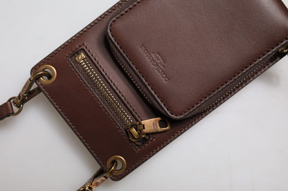Dolce & Gabbana Brown Leather Neck Strap Cross Body Sling Bag