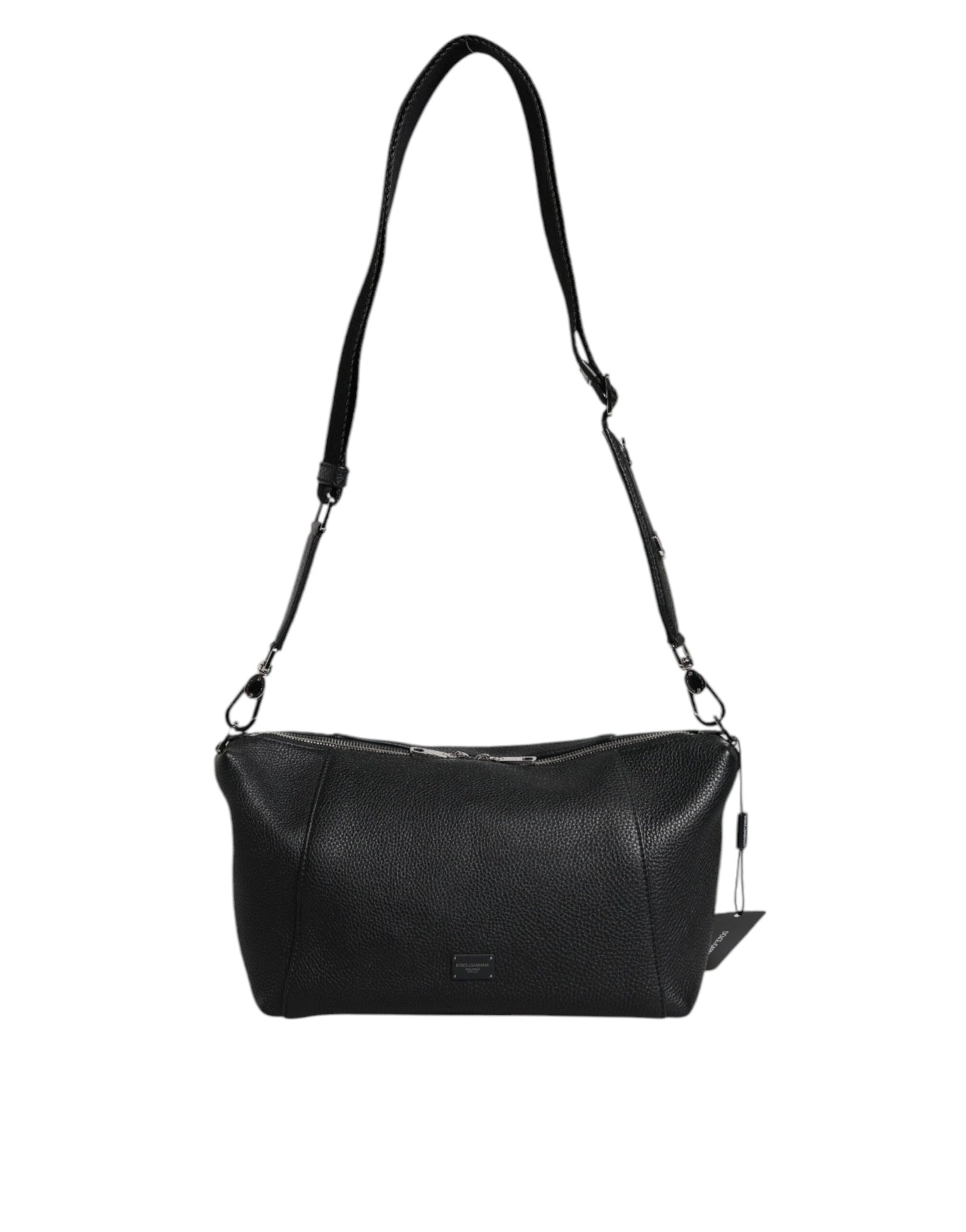 Dolce & Gabbana Black Leather Logo Plaque Shoulder Crossbody Bag