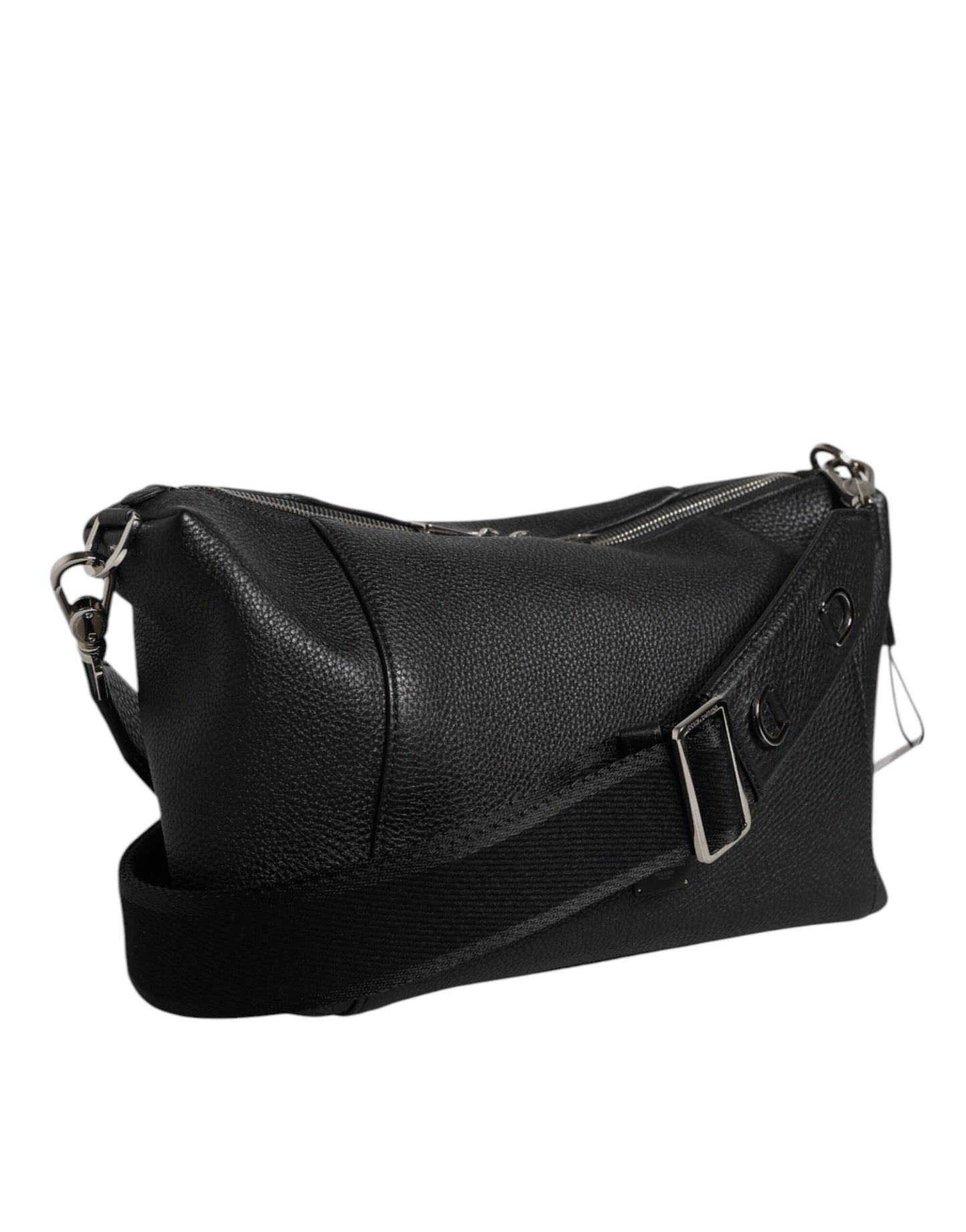 Dolce & Gabbana Black Leather Logo Plaque Shoulder Crossbody Bag