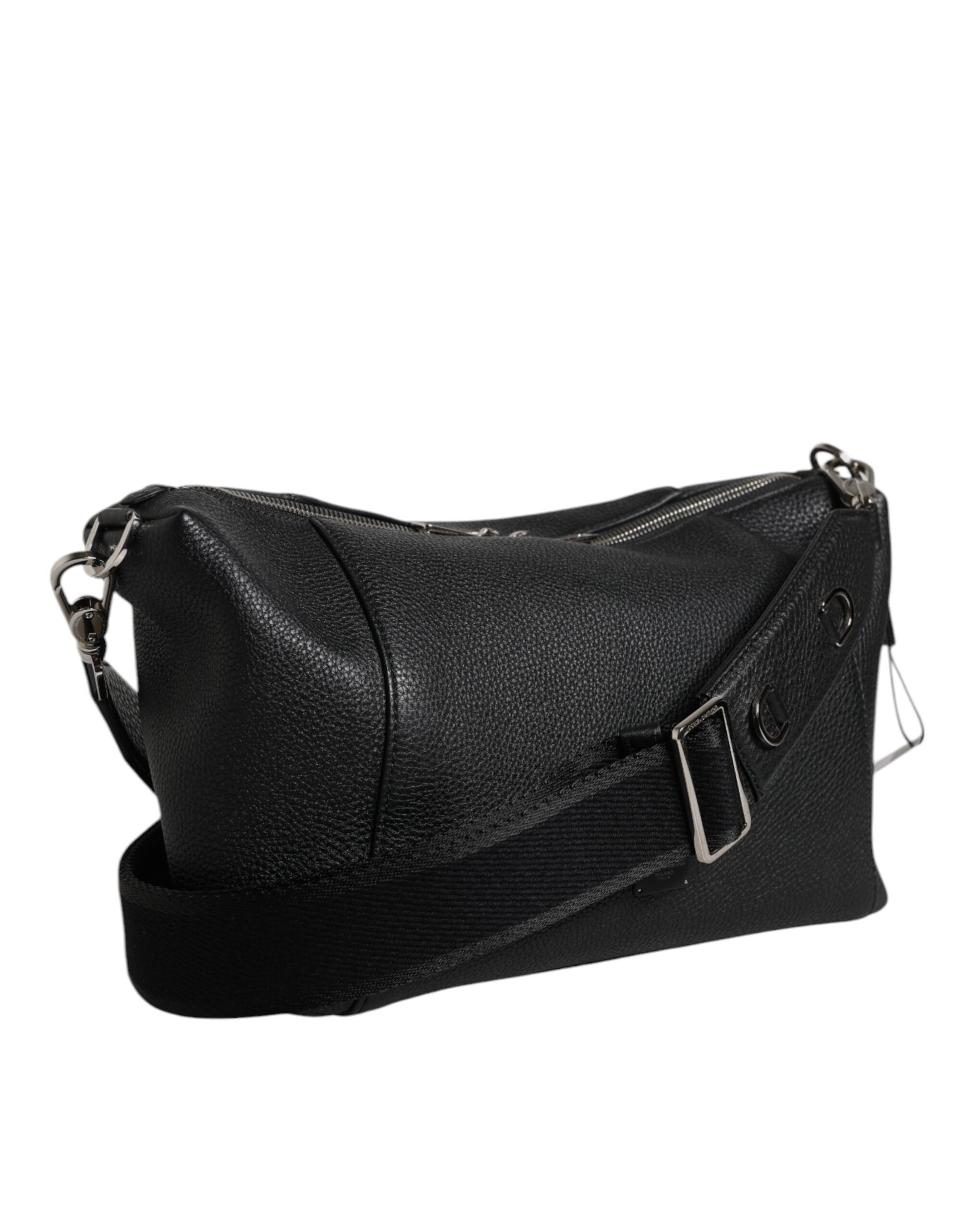 Dolce & Gabbana Black Leather Logo Plaque Shoulder Crossbody Bag