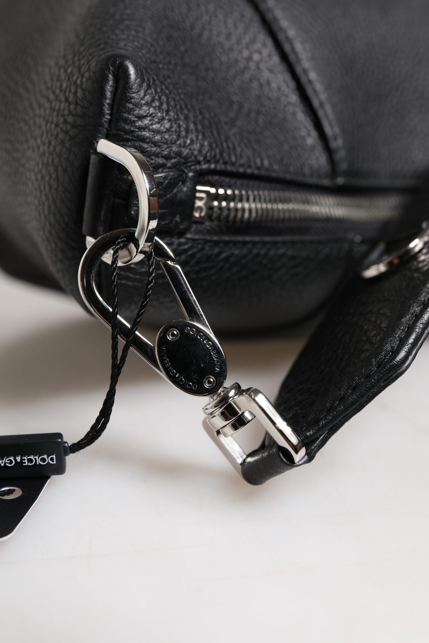Dolce & Gabbana Black Leather Logo Plaque Shoulder Crossbody Bag