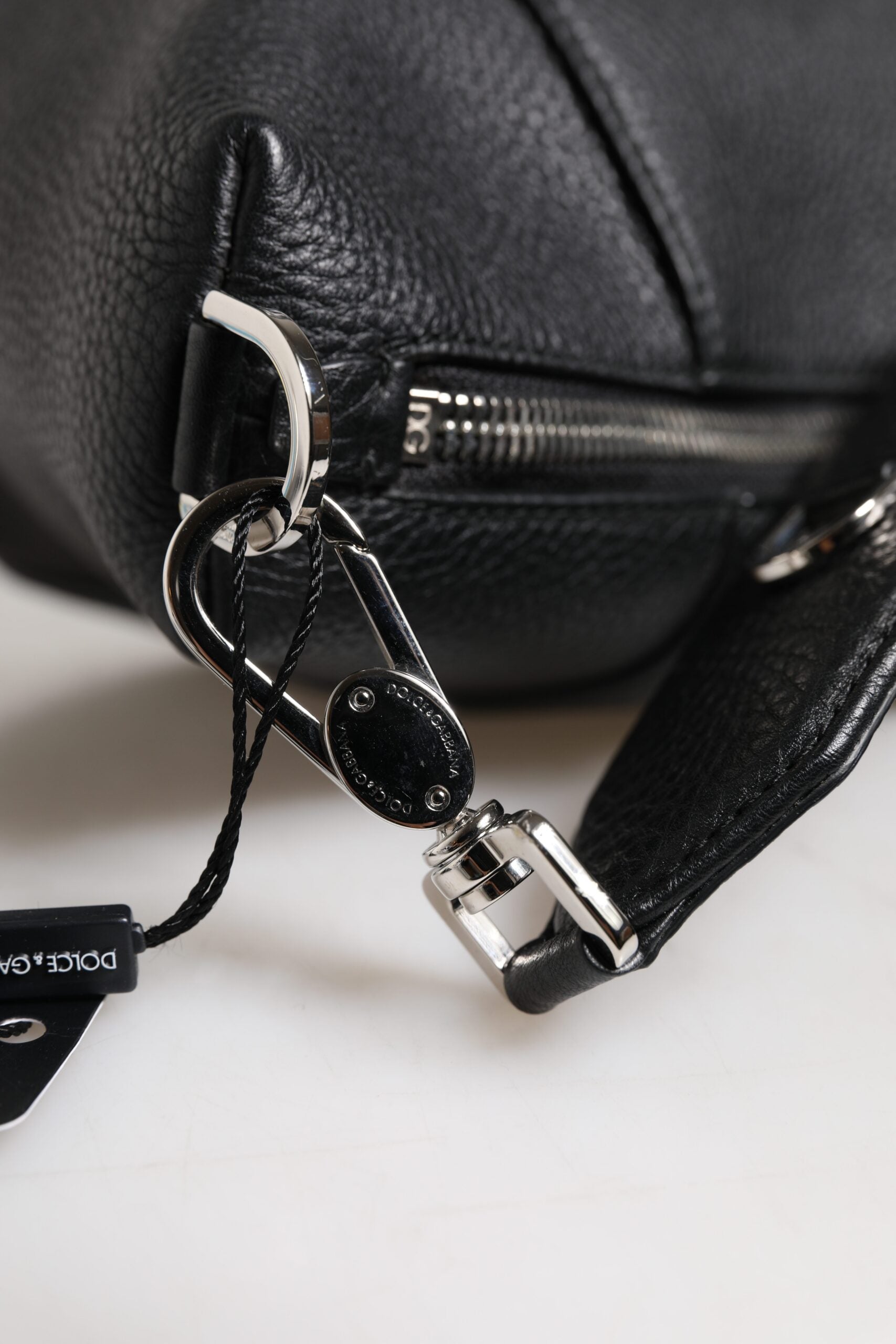 Dolce & Gabbana Black Leather Logo Plaque Shoulder Crossbody Bag