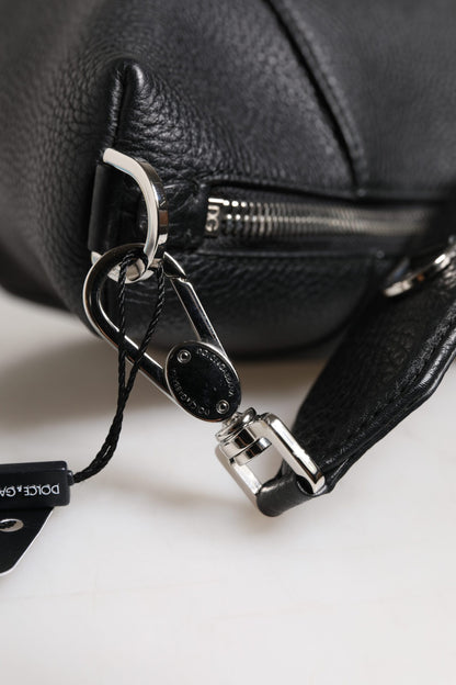 Dolce & Gabbana Black Leather Logo Plaque Shoulder Crossbody Bag