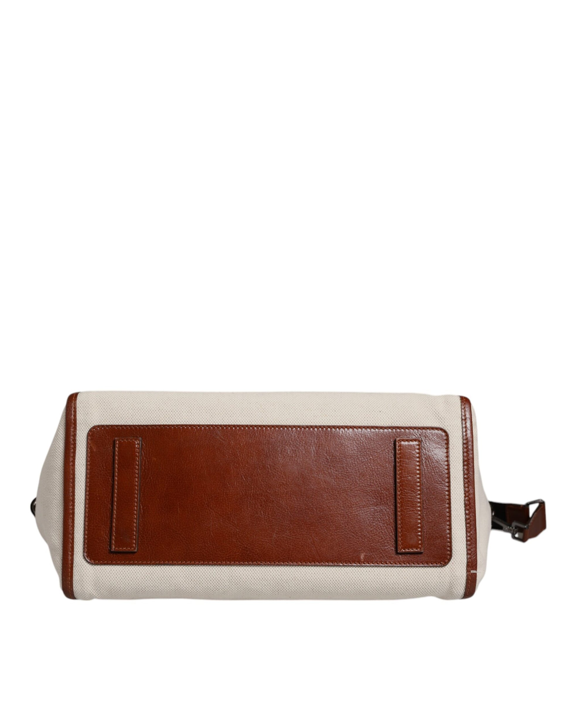 Dolce & Gabbana Beige Brown Cotton Leather Duffle Shoulder Bag