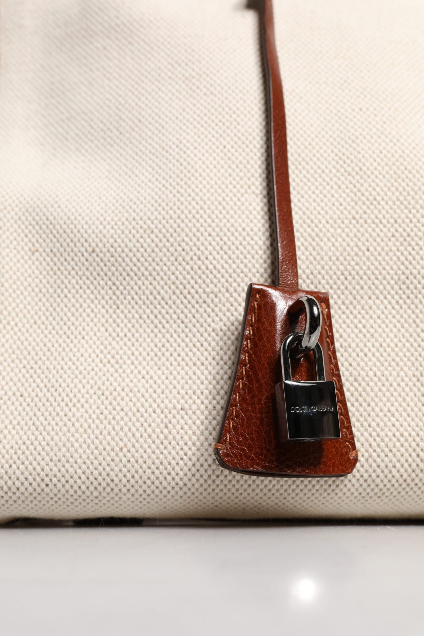 Dolce & Gabbana Beige Brown Cotton Leather Duffle Shoulder Bag