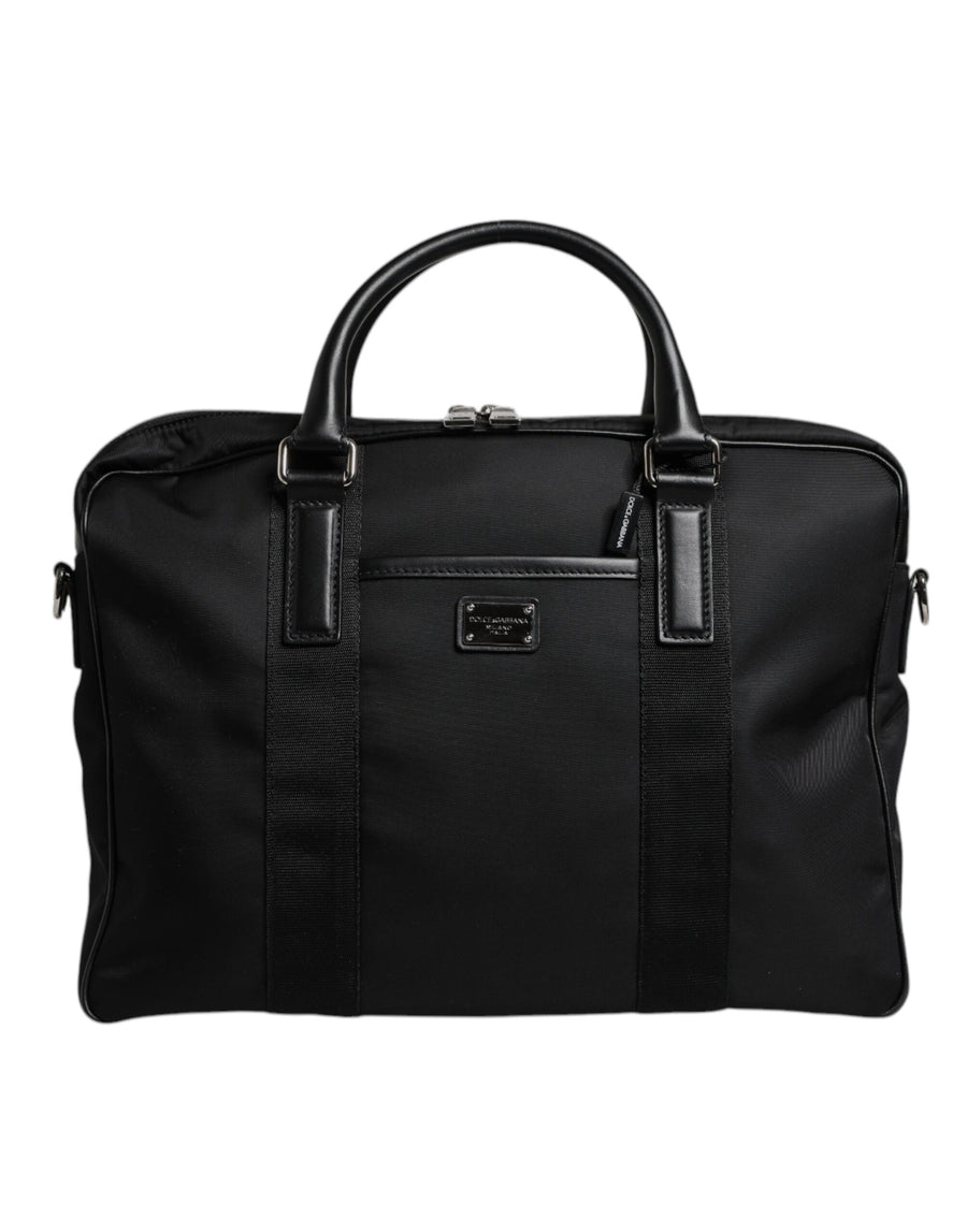 Dolce & Gabbana Black Leather Document Briefcase Top Handle Bag