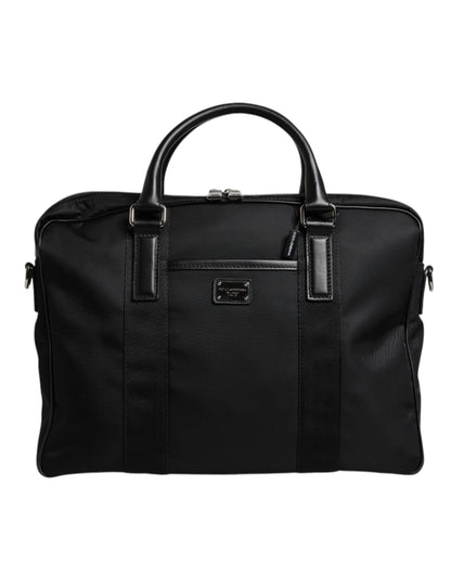 Dolce & Gabbana Black Leather Document Briefcase Top Handle Bag