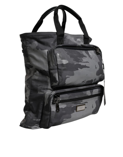 Dolce & Gabbana Gray Camo Cotton Multiple Compartments Tote Bag