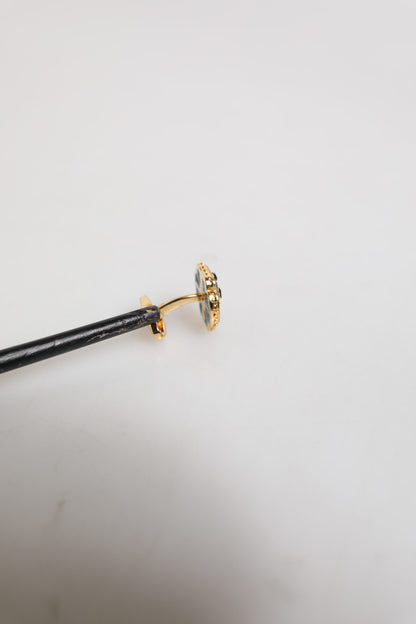 Dolce & Gabbana Gold Brass Blue Enameled Flower Cufflink