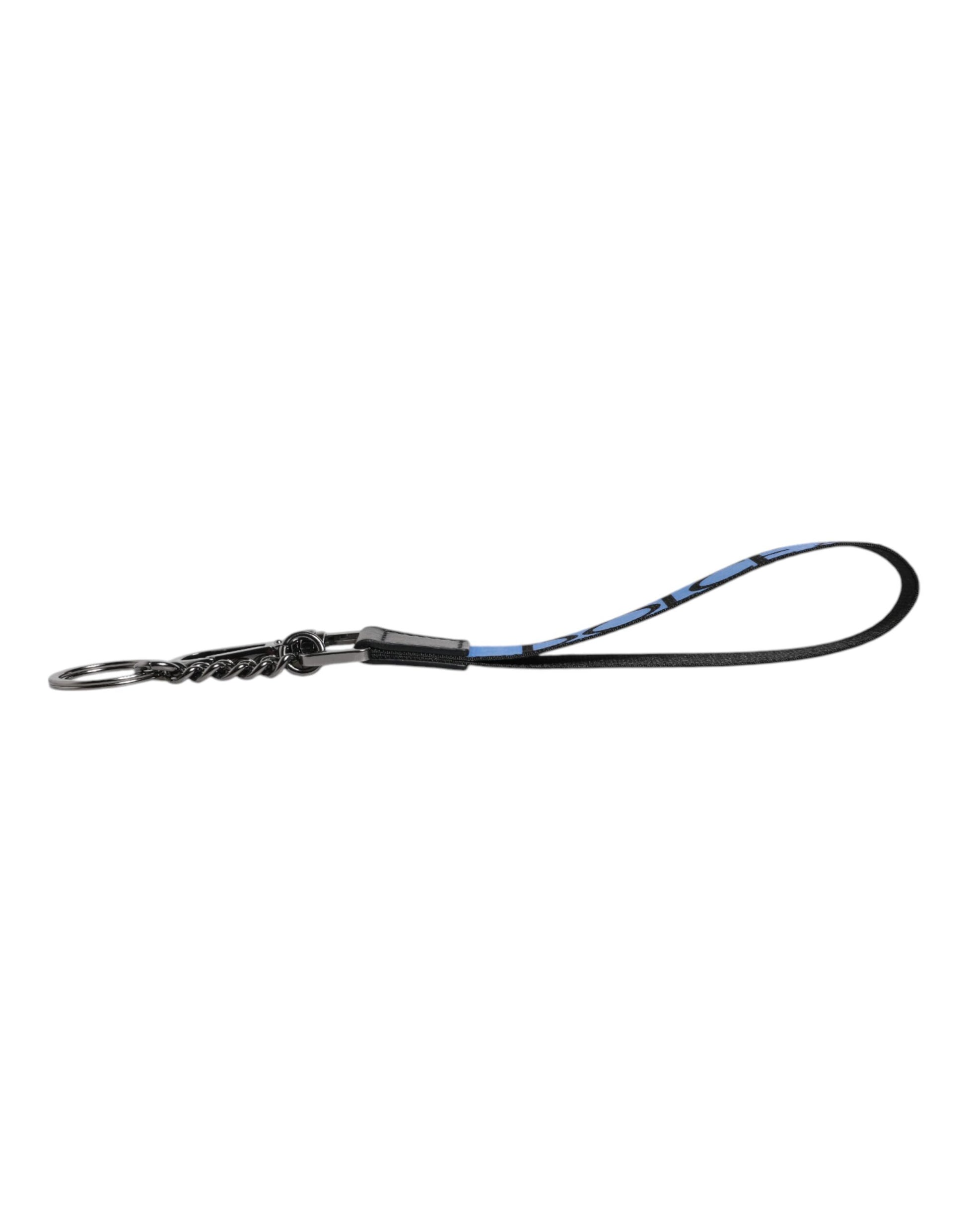 Dolce & Gabbana Blue Logo Nylon Silver Brass Men Holder Keychain Keyring