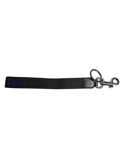 Dolce & Gabbana Black Logo Nylon Silver Brass Men Holder Keychain Keyring