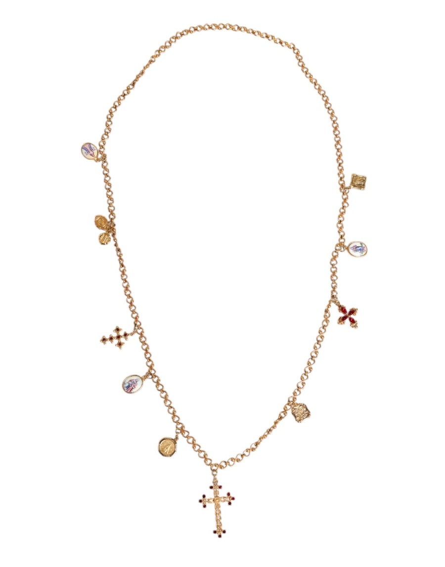 Dolce & Gabbana Gold Tone Brass Chain Religious Cross Pendant Necklace