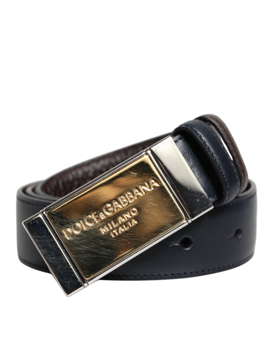 Dolce & Gabbana Blue Brown Leather Buckle Reversible Belt