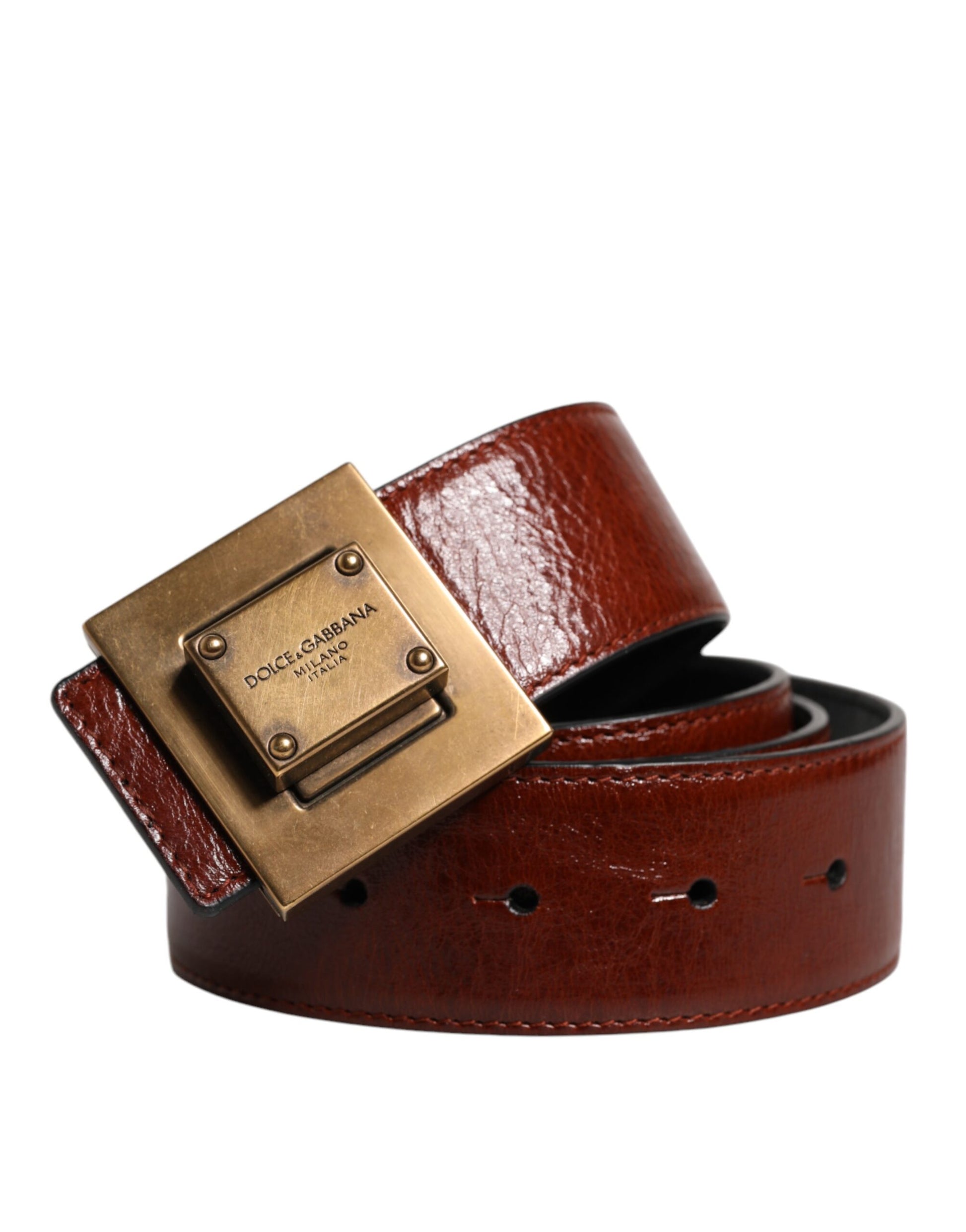 Dolce & Gabbana Dark Brown Leather Gold Metal Buckle Belt